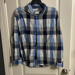 Express Blue and Gray Casual Button Down Shirt
